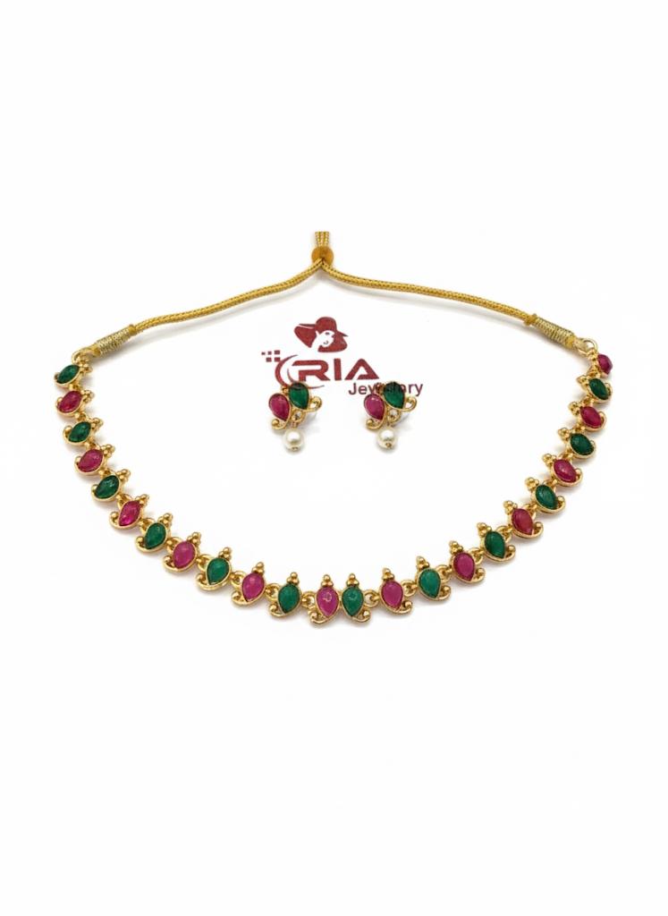 Dual-Tone Stone and Pearl Drop Earring and Necklace