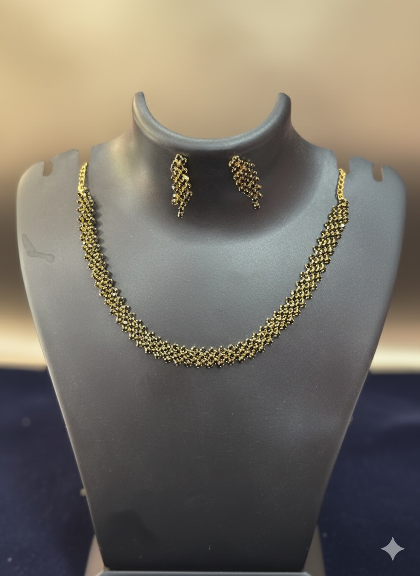 Elegant Multi-Row Black Bead Mangalsutra Set with Stud Earrings