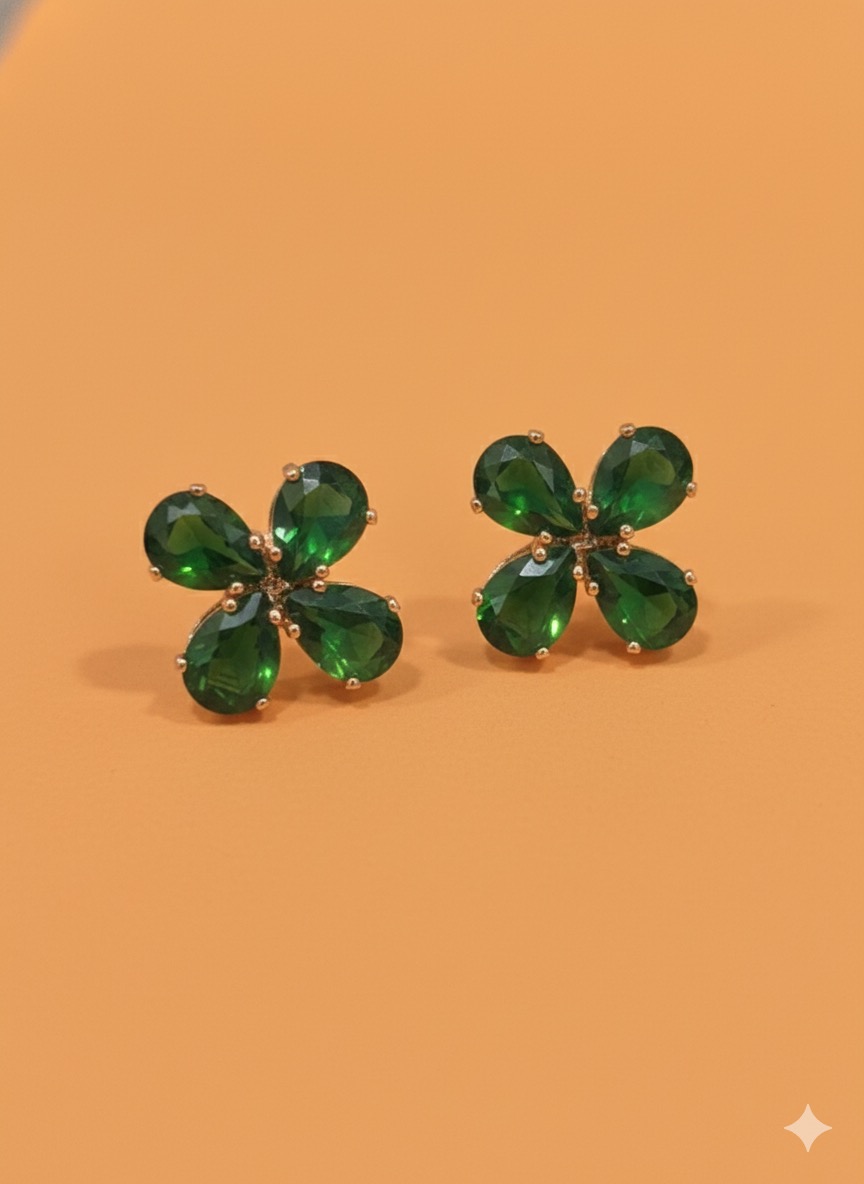 Short & Punchy Title Emerald Bloom Stud Earrings