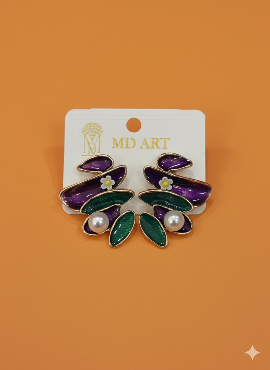 Emerald Enamel Pearl Drop Earrings